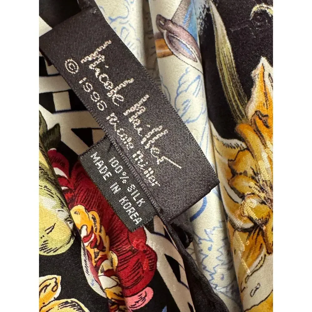 100% Korean Silk Vintage Nicole Miller Scarf In Quirky Paint-By-Number Print